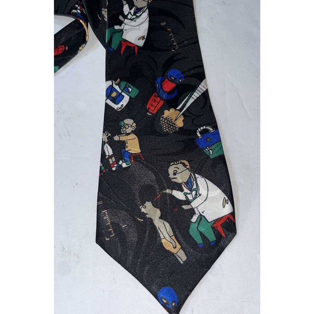 Dimoda Mens Necktie Medical Doctor Theme Silk Neck Tie‎ Black